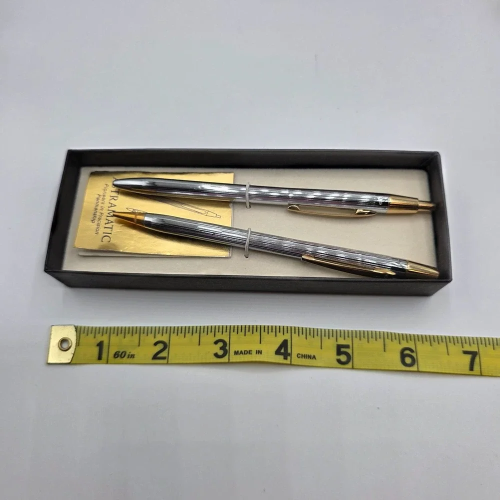 ASTRAMATIC Ballpoint Pens Set Chrome Gold Finish Vintage Penmanship Collection‎